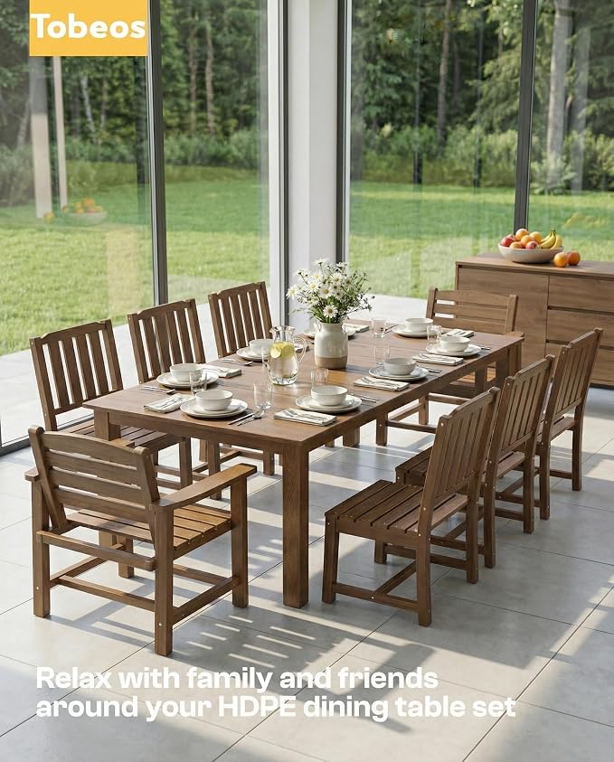 5-Piece Outdoor Dining Set, 10x10FT Cantilever Umbrella for 4,Brown | HDPE table, chairs included, aluminum frame, weather-resistant furniture, perfect for yard, lawn, garden, deck