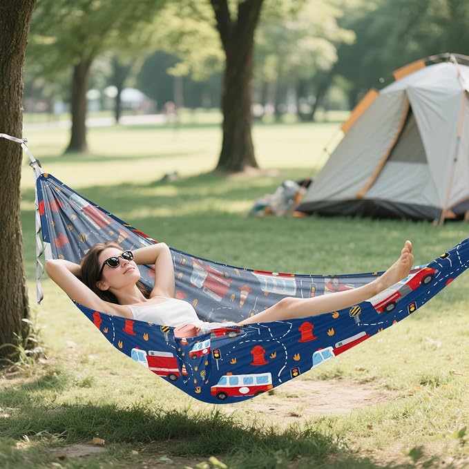 Camping Hammock Outdoor Hammocks for Outside Fire Truck Beach Trees Portable Lightweight with Pockets Tree Straps Indoor
