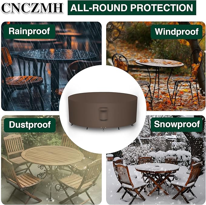 Heavy Duty Patio Furniture Covers Waterproof, 600D Round Outdoor Furniture Cover Waterproof for Sectional Sofa Couch, Outdoor Dining Table and Chair Set Covers 62"DIA x 28"H, Brown