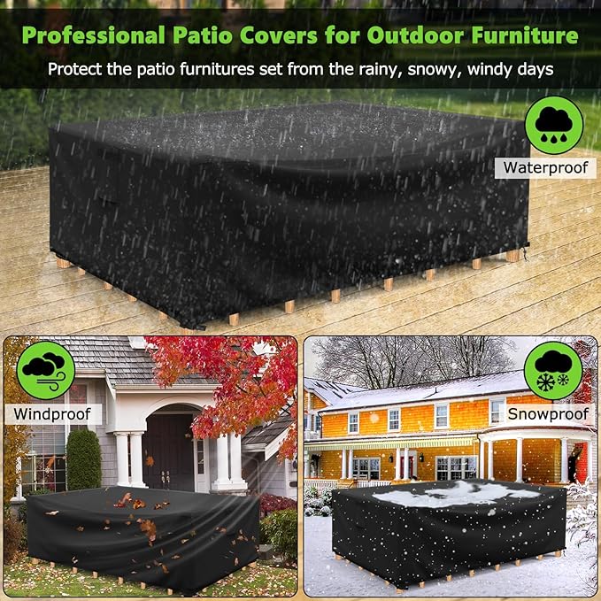 Patio Furniture Covers Waterproof, Heavy Duty 600D Outdoor Furniture Covers for Outside Sectional Sofa Set,Tear Resistance and Anti-UV, Black,98"L x 98"W x 35"H