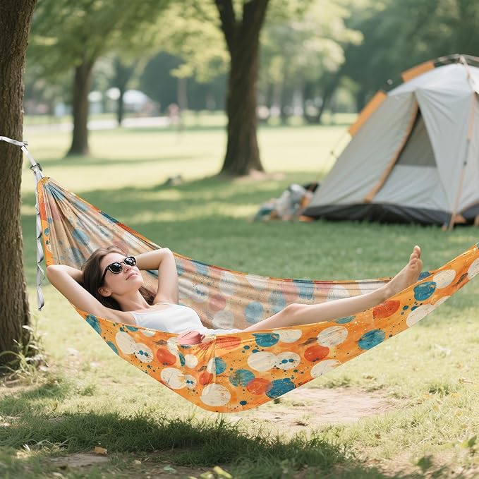 Camping Hammock Outdoor Hammocks for Outside Polka Dot Grunge Orange Beach Trees Portable Lightweight with Pockets Tree Straps Indoor