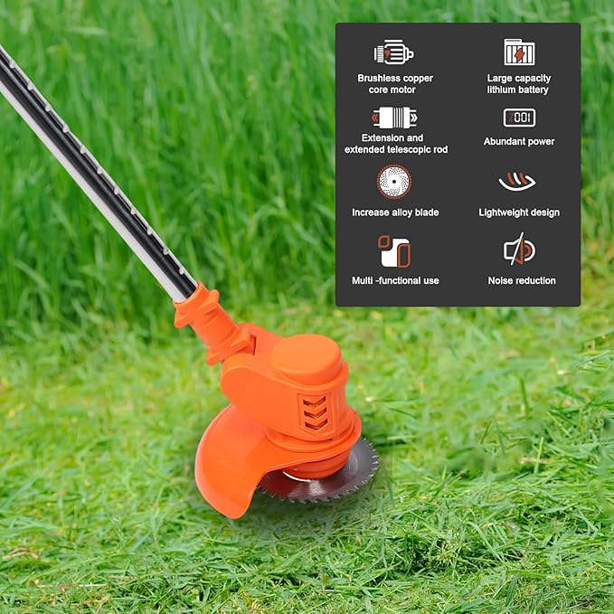 Electric Weed Eater, 3 in 1 Lightweight Push Edger Lawn Mower, 21V Batteries Powered Rechargeable Weed Wacker with Telescopic Rod Adjustable Mover Head, Cordless String Trimmer for Lawn Yard Garden