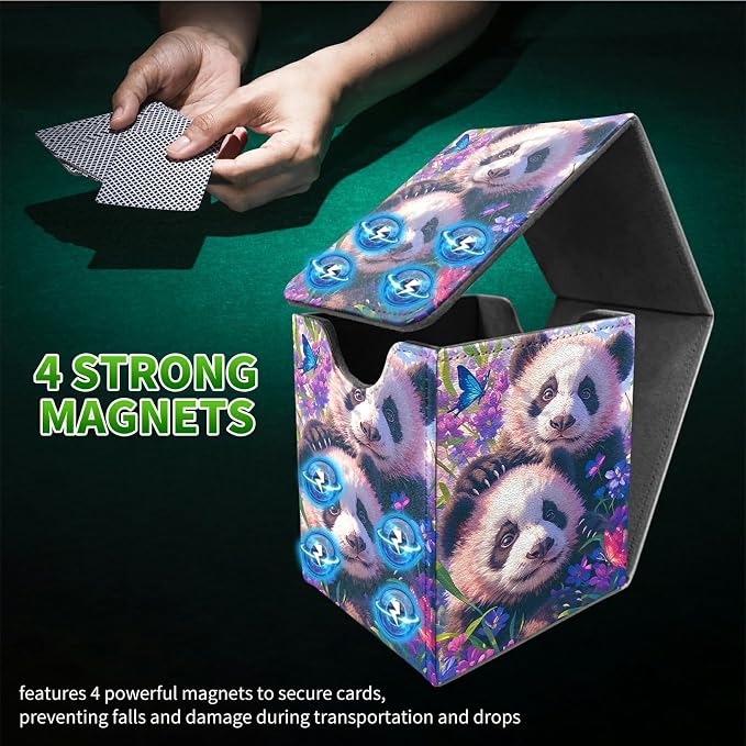 Butterfly Panda Card Deck Box for MTG, Personalized Card Storage Case Fits 120+ Sleeved Cards, Premium Leather TCG Box with Strong Magnetic Closure for Magic, CCG, PTCG, Baseball Cards