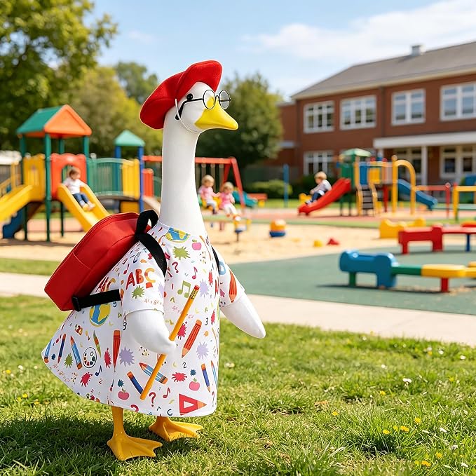 Back to School Porch Goose Outfit with Schoolbag for 23" Statue | Perfect for back-to-school themes for Class, Lawn, Yard, Garden Decor with Durable outdoor fabric