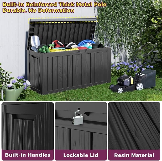 80 Gallon Deck Box Large Outdoor Storage for Patio Furniture,Outdoor Cushions,Garden Tools and Pool Supplies,Waterproof,Resin,Lockable(Black)