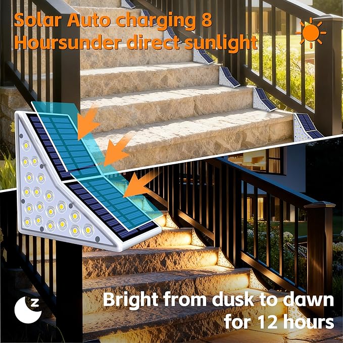 Solar Stair Lights Outdoor, Waterproof IP65 Solar Outdoor Lighting, 1200mAh,19 LED,Outdoor Step Lights,for Garden Stairs, Decks, Front Steps Porch and Terrace,3000k Decorative Art(6Pack)