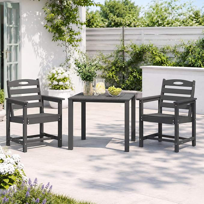 Domi HDPE Outdoor Dining Set, All-Weather Outdoor Dining Table Set of 3 with 2" Umbrella Hole, Outdoor Patio Dining Set for Garden, Poolside, Backyard, Deck, Grey