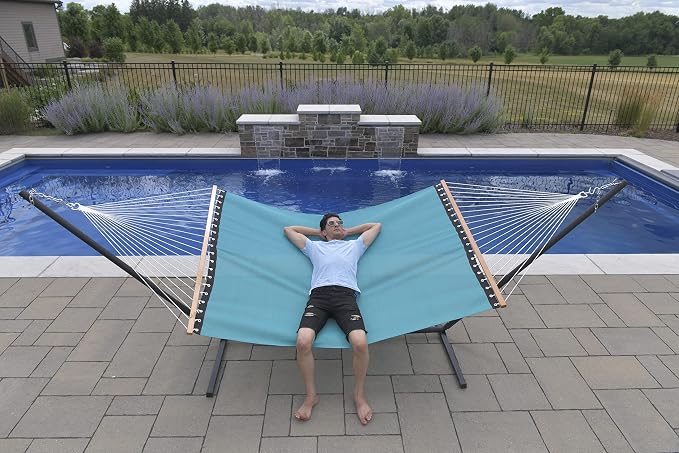 Vivere Quick-Drying Phifertex Fade Resistant Double Poolside Hammock with Spreader Bars (Blue Hawaii)