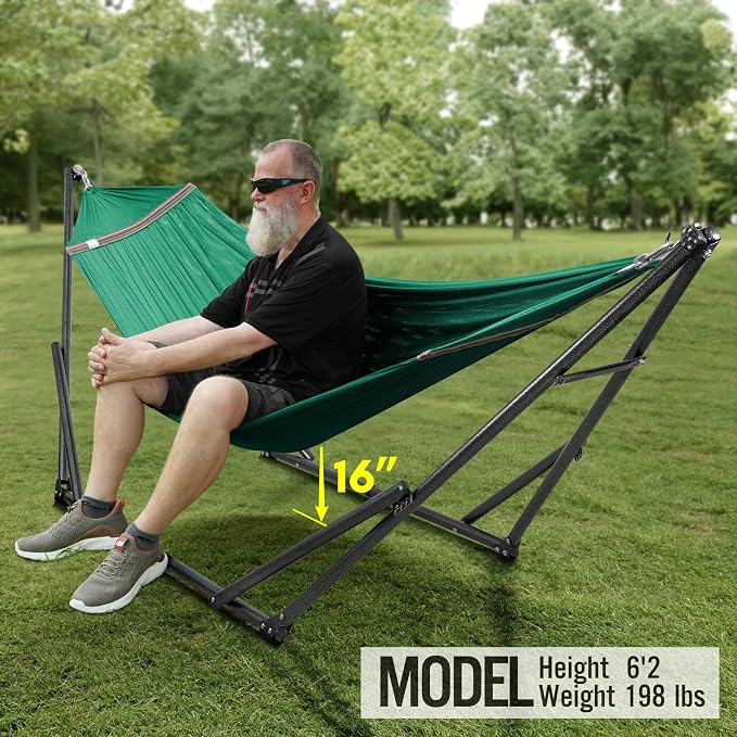 Tranquillo Double Hammock with Stand Included for 2 Persons/Foldable Hammock Stand 600 lbs Capacity Portable Case - Inhouse, Outdoor, Camping, Peacock