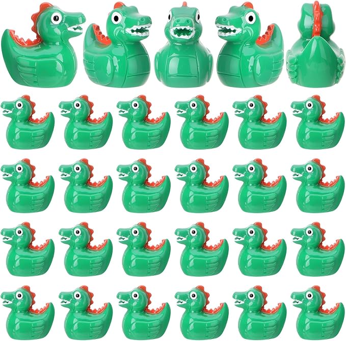 30 Pcs Dinosaur Ducks, Mini Dinosaur Resin Ducks Bulk, Fun Printed Toy Figures for Birthday Party Favors, Themed Decor, Kids Gift Collection (Green Dinosaurs)