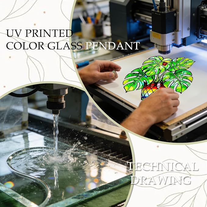 Plant Suncatcher Glass, Stained Glass Suncatcher Plant Window Hanging, Unique Nature Lover Gifts Leaf (Monstera)