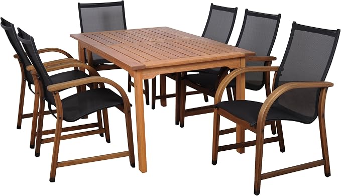 Amazonia Adelaide 5 Piece Round Eucalyptus Patio Dining Set | Teak Finish | Durable and Ideal for Outdoors, Black