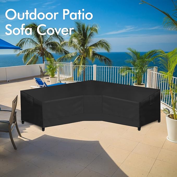 WLEAFJ Patio V-Shaped Sectional Outdoor Sofa Cover, Waterproof, Heavy Duty, Black (70" L x 33.5" D x 31" H)