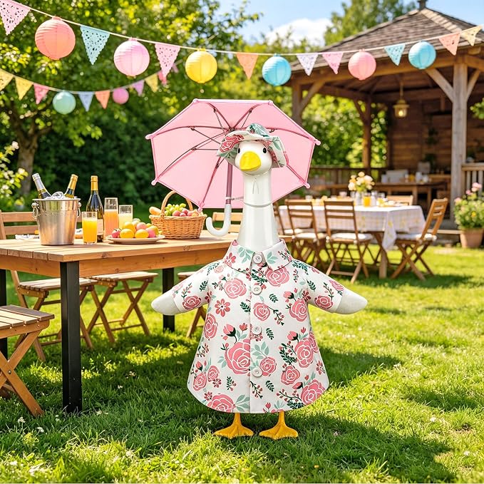 3 Pcs Set Raincoat Goose Outfits Costume, Summer Lawn Porch Goose Outfit | Goose Clothes with Umbrella & Hat for Outdoor Patio Garden Yard Decorations
