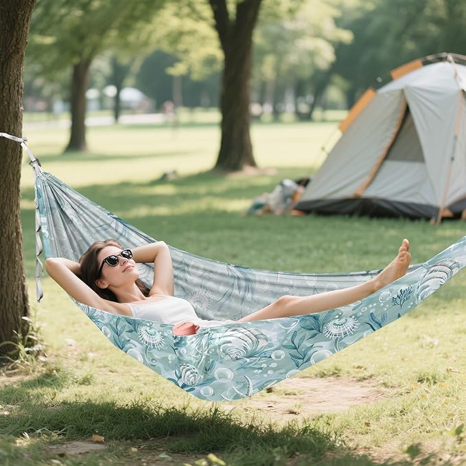 Camping Hammock Outdoor Hammocks for Outside Seashells Algae Bubbles Beach Trees Portable Lightweight with Pockets Tree Straps Indoor