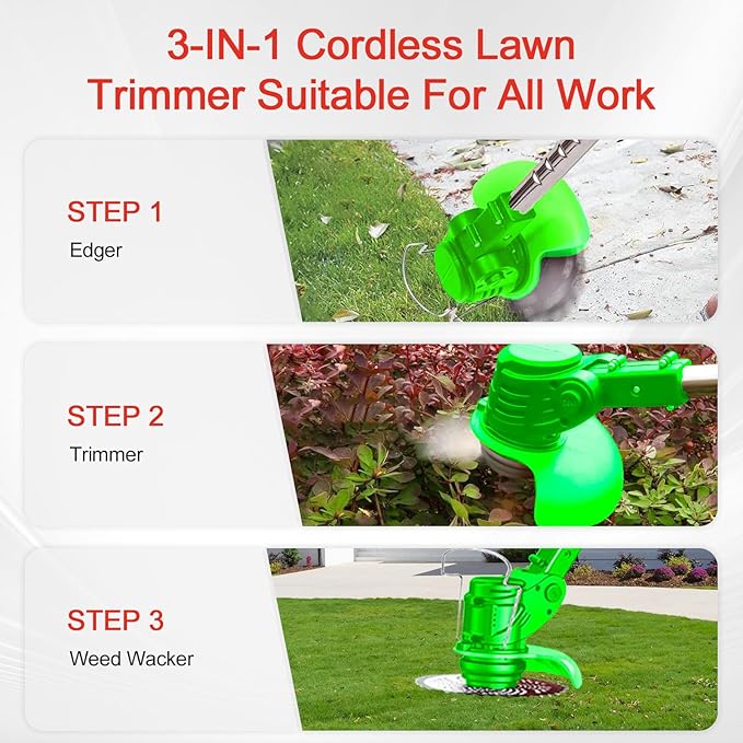 Weed Wacker Battery Operated, 21V 1500mAh Battery Powered Weeder String Trimmer with 2 Batteries and 3 Blades, Weeder Lightweight Powerful Weeder Battery Powered for Yard and Garden Weeder (Green)