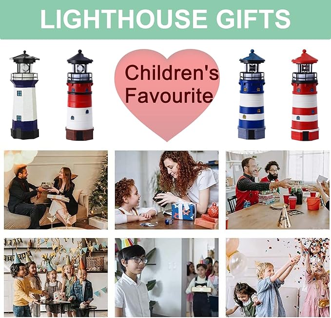 Lighthouse with Rotating Beacon LED Lights - Solar Lighthouse Lamp Outdoor Decorative for Garden Patio Well Cover Gifts (Blue1)