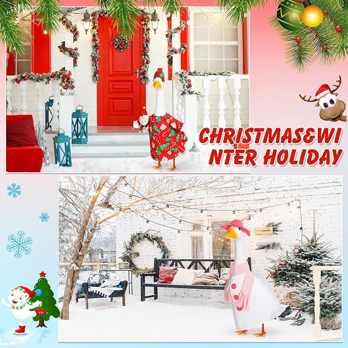 11 Set Holiday Porch Goose Outfits All Seasons Goose Clothes Umbrella Easter Statue Costume for Patio Lawn Outdoor