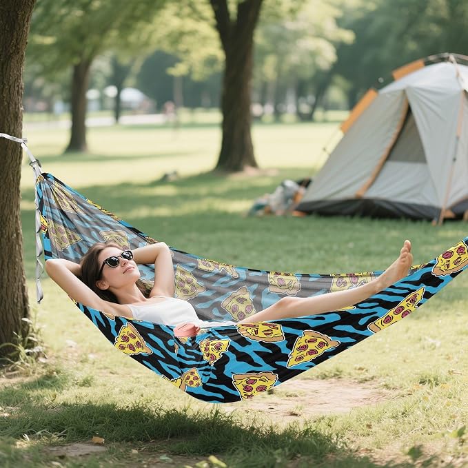 Camping Hammock Outdoor Hammocks for Outside Blue Tiger Pizza Stripe Beach Trees Portable Lightweight with Pockets Tree Straps Indoor Small