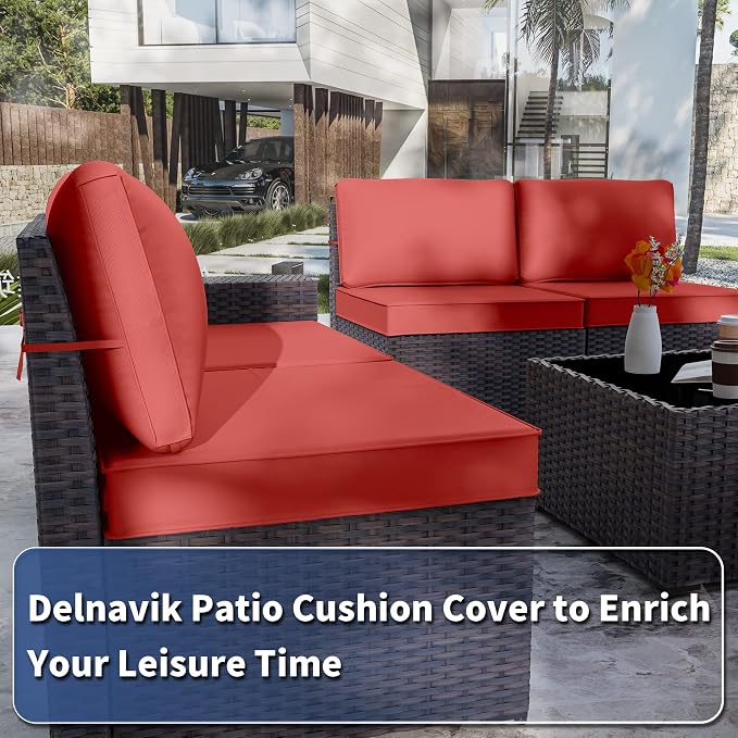 Kurapika Outdoor Cushion Slipcovers 11PCS Patio Set Cushion Covers Replacement for Outdoor Furniture Set, Outdoor Sofa Seat Cushion Cover and Backrest Pillow Covers (Red)