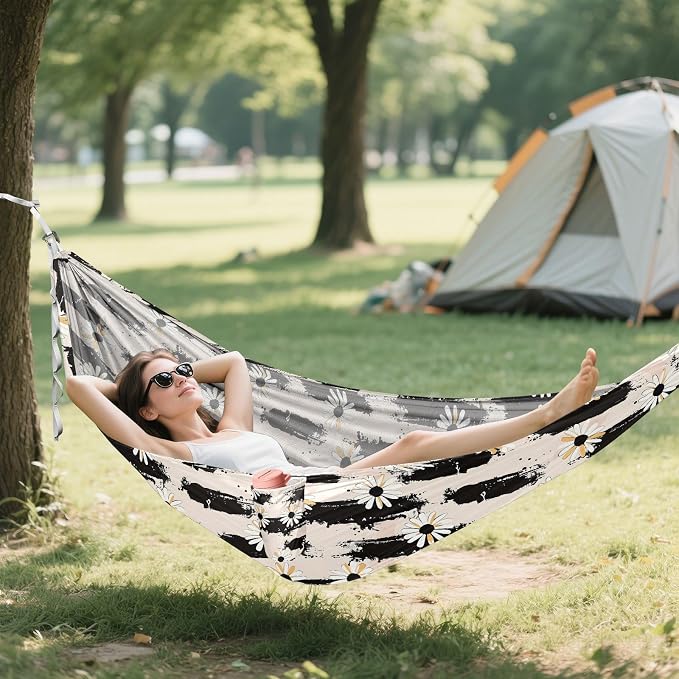 Camping Hammock Outdoor Hammocks for Outside Daisy Flowers Grunge Beach Trees Portable Lightweight with Pockets Tree Straps Indoor