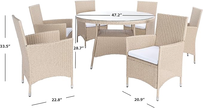 SAFAVIEH Outdoor Collection Challe Beige/White Dining Set PAT7702B-3BX