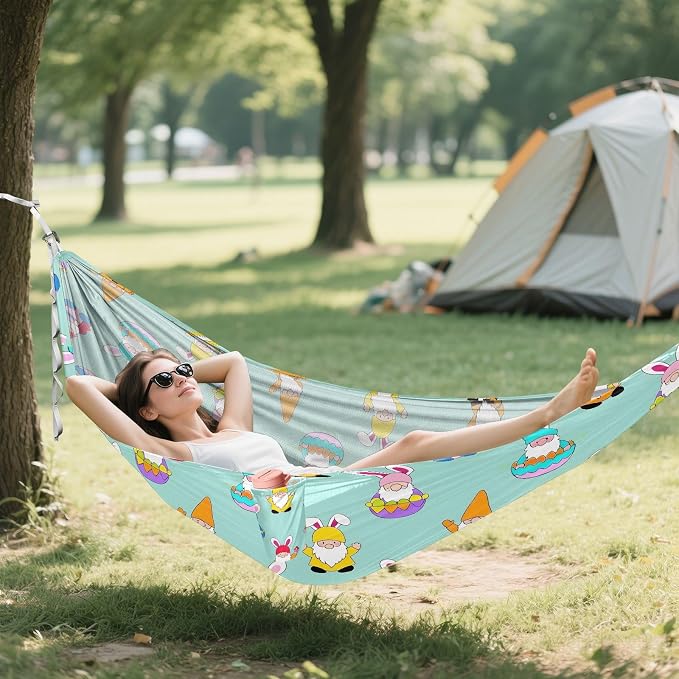 Camping Hammock Outdoor Hammocks for Outside Gnome Cartoon Cute Beach Trees Portable Lightweight with Pockets Tree Straps Indoor