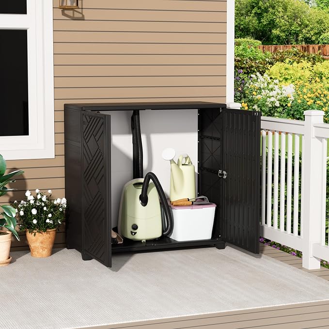 Mrosaa Storage Box Outdoor Caninet,Resin Indoor Storage Box Waterproof Outdoor Storage Cabinets for Patio/Garden/Backyard