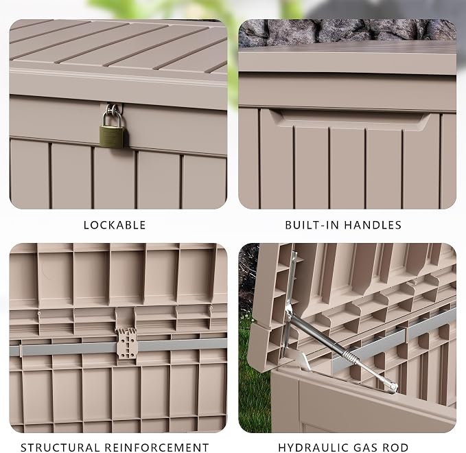 DRATO 280 Gallon Deck Box, Waterproof Resin Large Outdoor Storgae Box for Patio Furniture, Patio Cushions, Gardening Tools, Pool Supplies, Lockable (Gray, 280 Gallon)