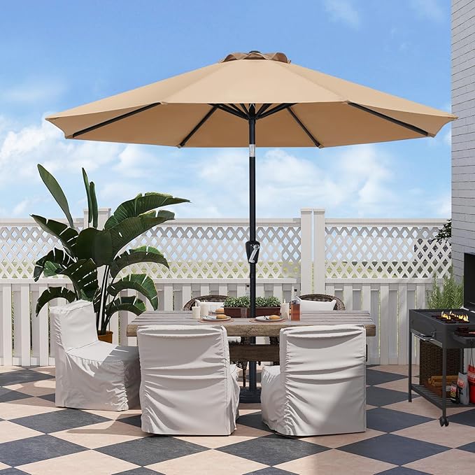 ABCCANOPY 9FT Patio Umbrella, Outdoor Waterproof Table Umbrella with Push Button Tilt and Crank, 8 Ribs UV Protection Pool Umbrella for Garden, Lawn, Deck & Backyard(Navy Blue Stripes)