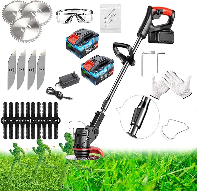 Weed Wacker Battery Powered,Cordless Weed Trimmer with 3 Types Blades 3.0ah Rechargeable Weed Wacker for Women (Black)