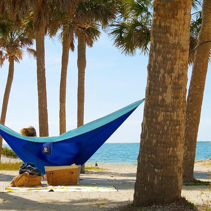Coastrail Outdoor Deluxe Portable Hammock Compact 1-Person 108"*54" Hammock Multi-Purpose Indoor/Outdoor- Hammock Kit with Tree Straps and Carabiners, Blue, One Size