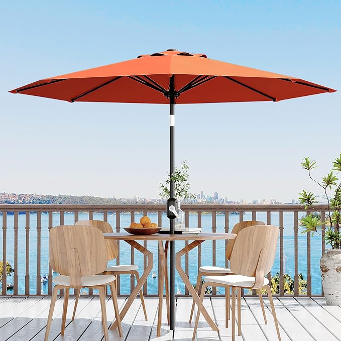 Garvee 10FT Patio Umbrella - Outdoor Table Umbrella with Smooth Crank Lift, Push Button Tilt and 8 Sturdy Ribs - Market Umbrella UV Protection Waterproof for Pool, Deck, Yard, Garden