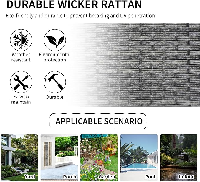 SHGJ&SOFT 3 Piece Patio Furniture Set, 2 Outdoor Swivel Rocking Chairs with Side Table, Wicker Glider Chairs, All-Weather Rattan Bistro Set for Porch, Deck, Pool (Grey, Grey Full-Weave Rattan)