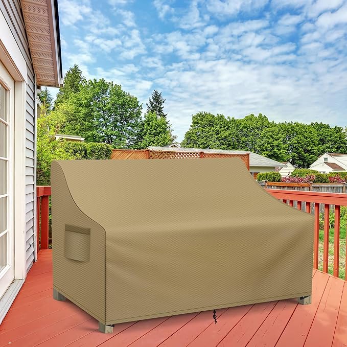 WLEAFJ Patio Sofa Cover Waterproof, Outdoor Loveseat Cover, Heavy Duty Deep Lounge Loveseat Cover, Large Lawn Patio Furniture Covers with Air Vent, 70’’ W x 38’’ D x 31’’ H, Khaki