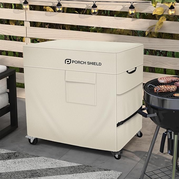 Porch Shield Waterproof Rolling 80-100 Qt Cooler Cart Cover Fits Most Patio Ice Chest Party Cooler (Light Tan, 40"L x 20"W x 32"H)