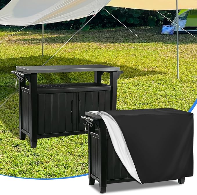 Outdoor Prep Table Cover 48 Inch, Waterproof Patio Stainless Steel Table Cover, Workbench Covers Waterproof, Picnic BBQ Grill Cart Covers (Black) (Black, 48''L x 30''W x 35''H)