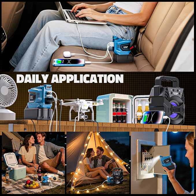 200W Portable Power Inverter Compatible with Makita 18V, Outdoor Generato Battery Converter with 2 USB & AC Battery Powered Outlet, Convert DC 18V to AC 110V-120V Portable Power Station (Tool Only)