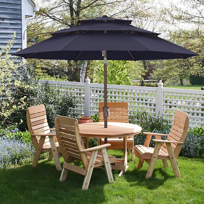 ABCCANOPY 10Ft 3 Tiers Market Umbrella, Outdoor Table Umbrella for Patio, Deck, Backyard (Navy Blue)