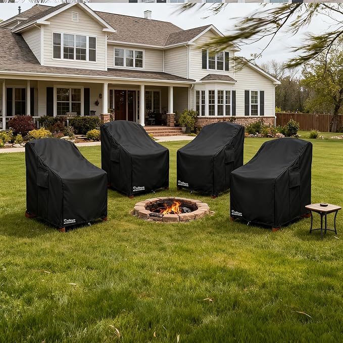 Patio Chair Cover 35W x 37D x 36H inches,Waterproof Heavy Duty Outdoor Furniture Covers for Patio Adirondack Chair 4 Pack(Black)