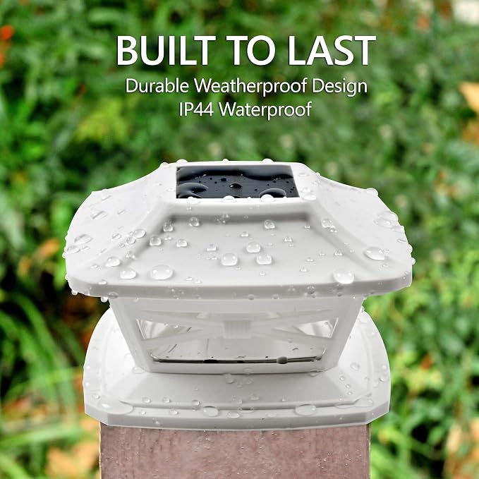 Davinci Lighting Flexfit Solar Outdoor Post Cap Lights - Includes Bases for 4x4 5x5 6x6 Wooden Posts - Bright LED Light - Pearl White (12 Pack) | Pearl White, Wooden Posts, fence/deck/garden/patio, UV fade-protected plastic, auto-on, 7-8h, cordless, IP...