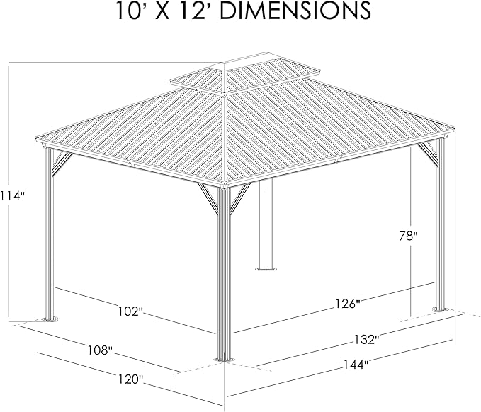 Kozyard Caesar 10'x12' Hardtop Gazebo - Permanent Metal Pavilion with Netting and Shaded Curtains for Patio, Backyard, and Deck - Galvanized Steel Outdoor Aluminum Canopy, Double Roof Gazebo (Grey)