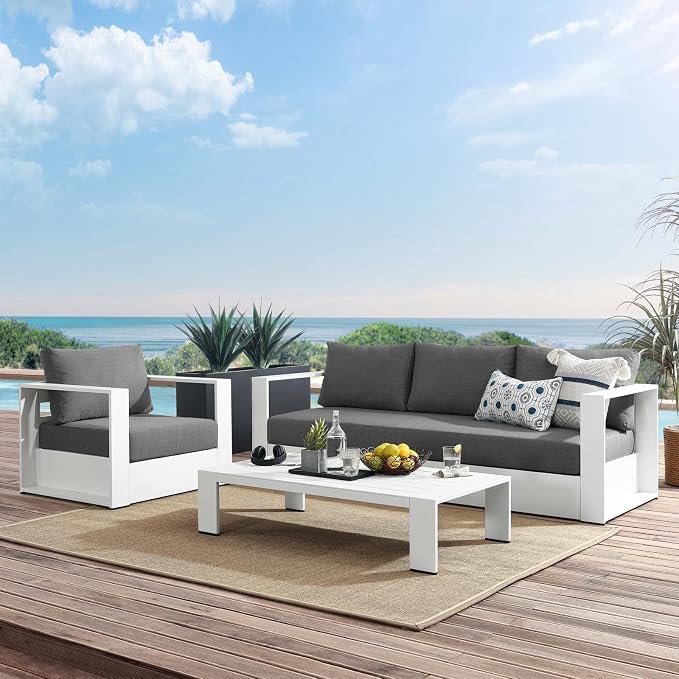 Modway Tahoe Aluminum 3-Piece Outdoor Patio Set in White Charcoal