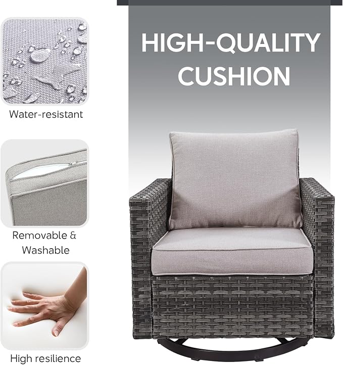 Belord Outdoor Sectional Furniture with Swivel Rocker Chair, 10 Pieces Wicker Patio Furniture Sets with Ottoman L Shaped Sofa Coffee Table Beige Cushion