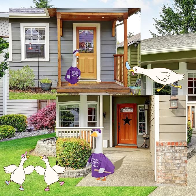 CAMDUCK Funny Porch Goose Outfit for 23 Inch Goose Statue, Mess with The Honk You Get The Bonk Goose Clothes, Decorative Lawn Geese Costume Clothing for Outdoor Decor (Purple)