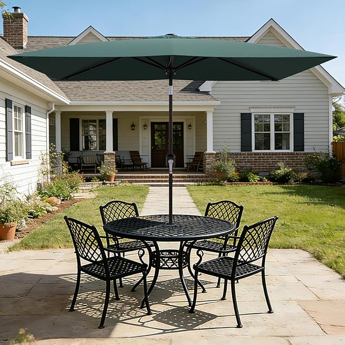 Garvee 10' x 6.5' Rectangular Patio Umbrella, Outdoor Table Umbrella with Crank and Push Button Tilt, Market Umbrella Sun Umbrella with 6 Sturdy Ribs Tilt for Garden, Deck, Lawn, Pool -Turquoise
