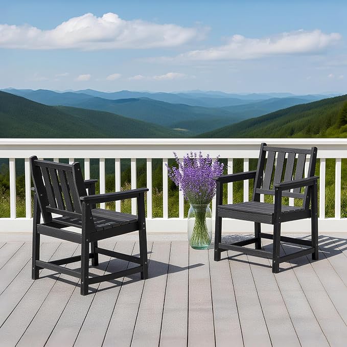 HDPE Outdoor Chairs, All-Weather Patio Dining Chair with Backrest and Armrest, 300 lbs Support Heavy Duty Outdoor Chair Patio Furniture for Garden, Deck, Porch, Black