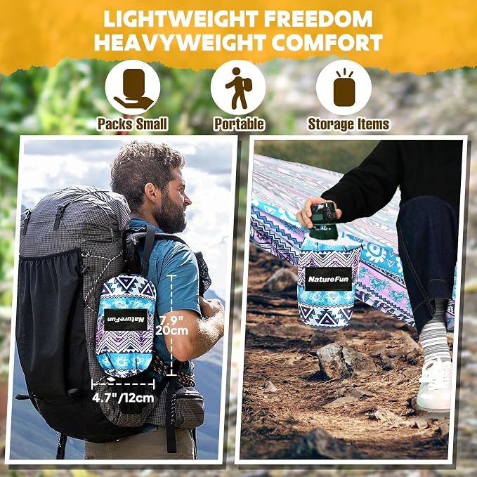NATUREFUN Ultra-Light Travel Camping Hammock | 300kg Load Capacity,Breathable,Quick-Drying | 2 x Premium Carabiners,2 x Nylon Slings Included | Outdoor Indoor Garden