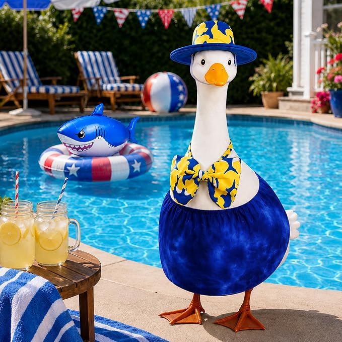 Shark Week Porch Goose Outfits, 23 Inch Bikini Porch Goose Summer Outfit | Goose Clothes for Cement Goose Outdoor Garden Yard Shark Week Viewing Party Decor