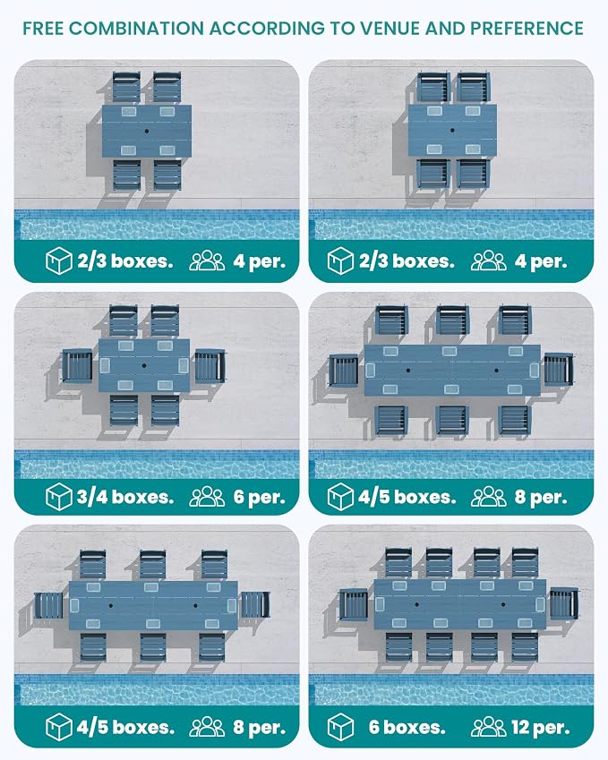 SERWALL 59" Outdoor Dining Set for 4, w/ 1 Table & 4 Armless Chairs, Blue | Armless Patio Dining Sets for All Weather Use